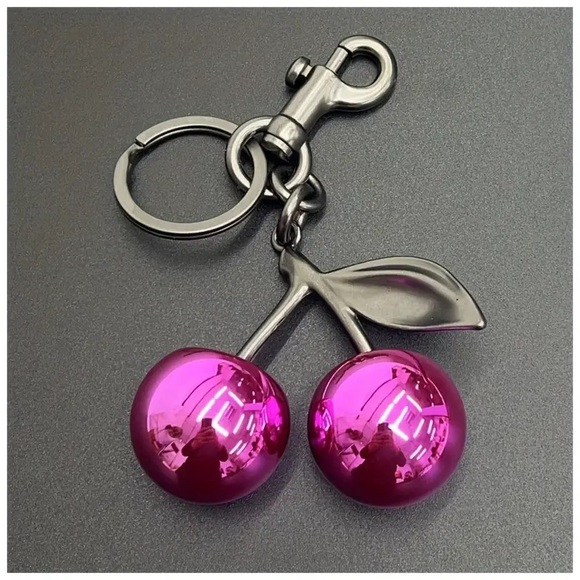 Cherry Keychain in metallic pink with Silver Details and hardware new - Picture 10 of 10